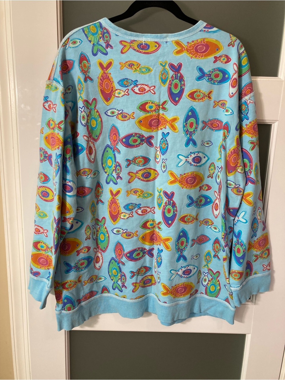Fresh Produce Colorful Fish Bright Blue Sweatshirt - 1X - IMO fits like an XL - Picture 5 of 10